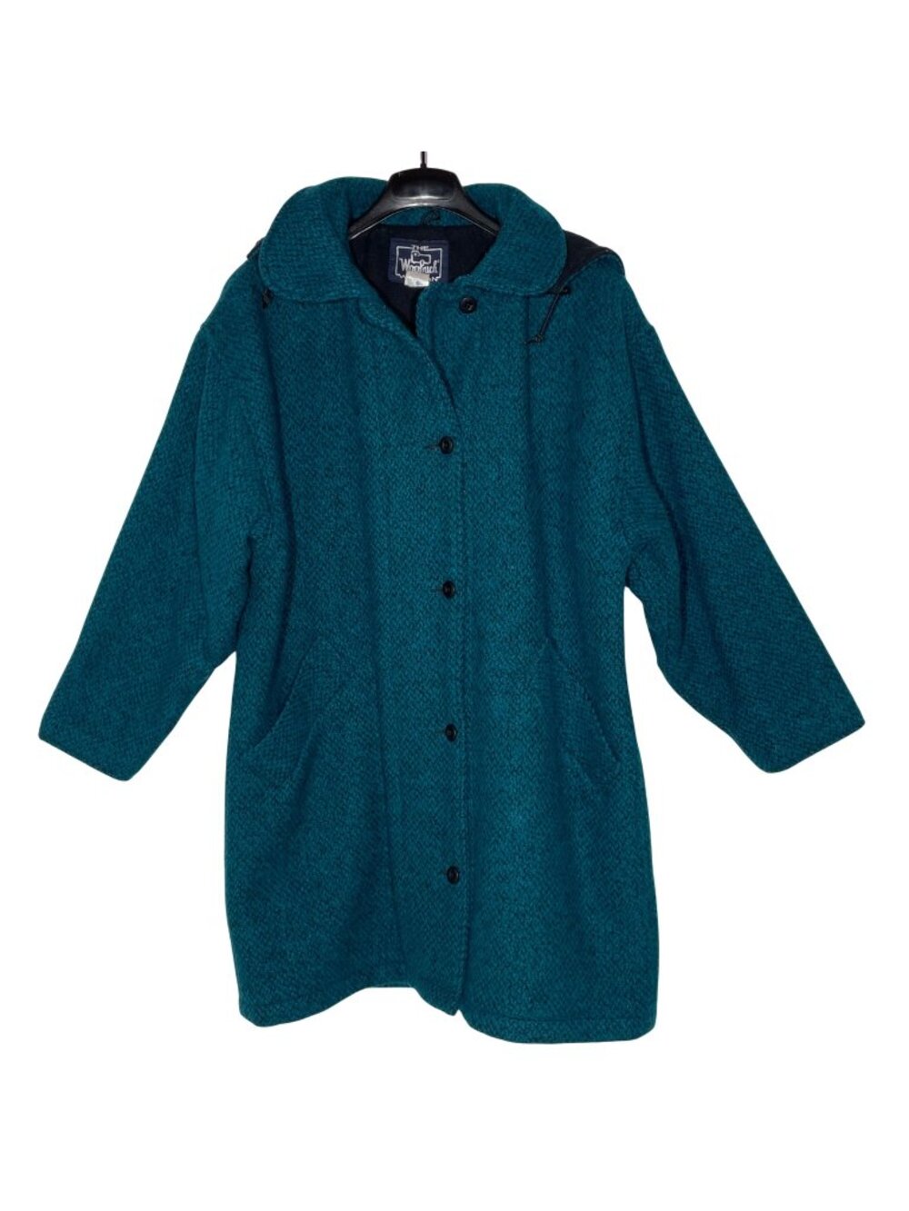 Woolrich Vintage Wool Removable‎ Hood Knee Length Trench Pea Coat Sz MED 80s